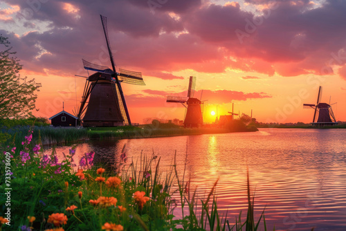 Sunset with windmills