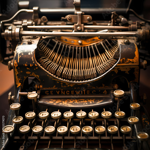 Close-up of an old-fashioned typewriter.  photo