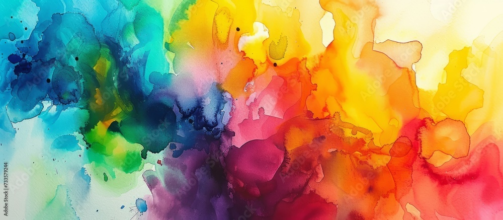 Fototapeta premium Vibrant and Lively: Bright Watercolor Stains Illuminate the Canvas with Brightness, Brightness, and More Brightness
