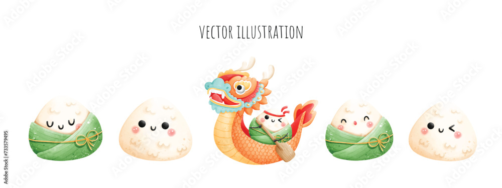 Fototapeta premium Watercolor Banner of Dragon Boat Festival. Vector illustration.