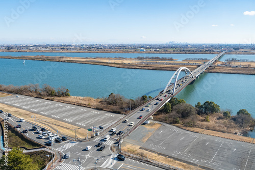 木曽三川（長良川、木曽川）と名古屋市方面の眺望・岐阜県海津市