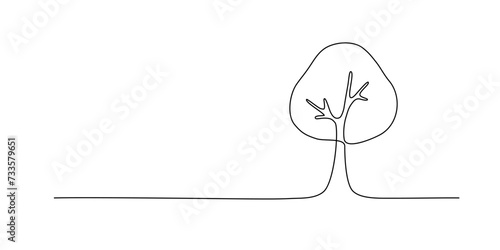 One continuous line growing tree. Hand drawn doodle line art. Eco concept