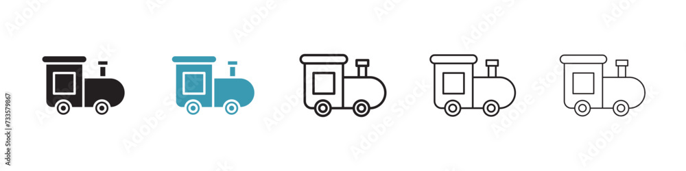 Childhood Railway Vector Icon Set. Youngsters' locomotive play vector symbol for UI design.