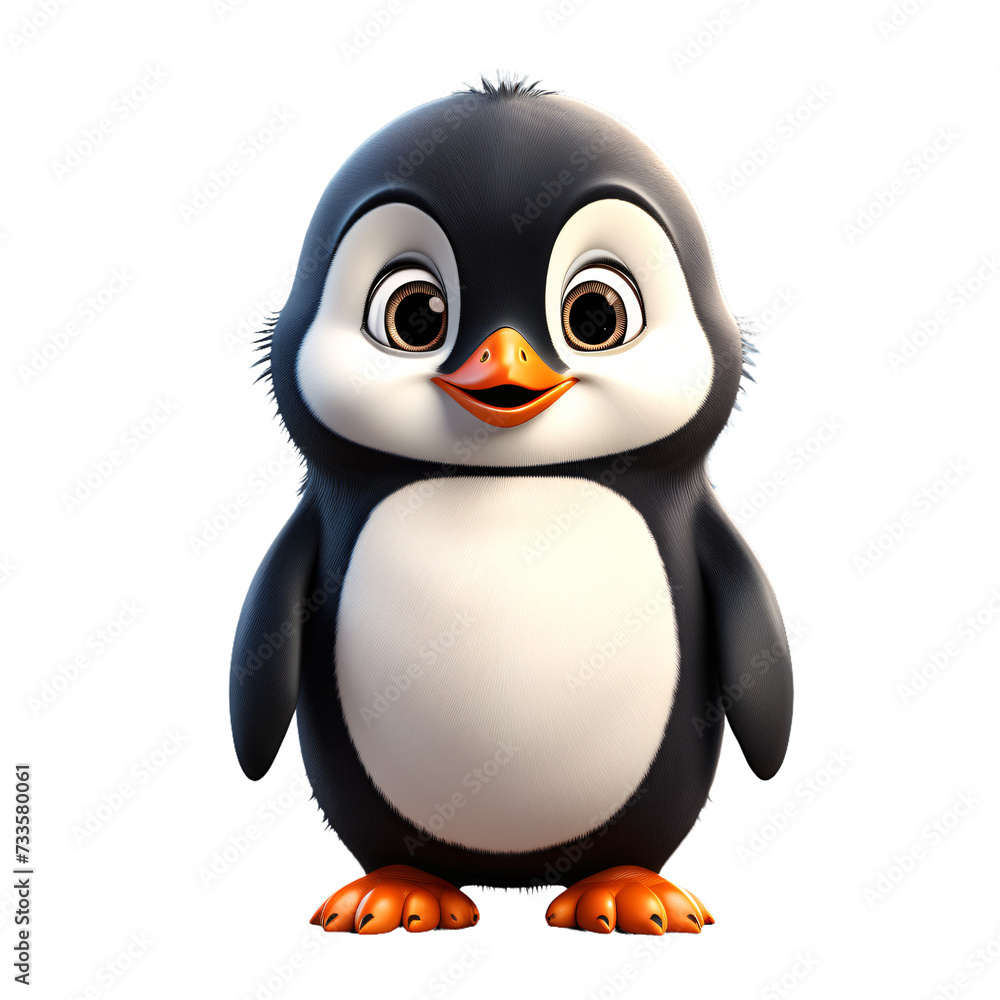 Fototapeta premium Vector illustration of cute little baby penguin isolated on white. Animal clipart in flat style isolated on transparent or white background, background cutout png