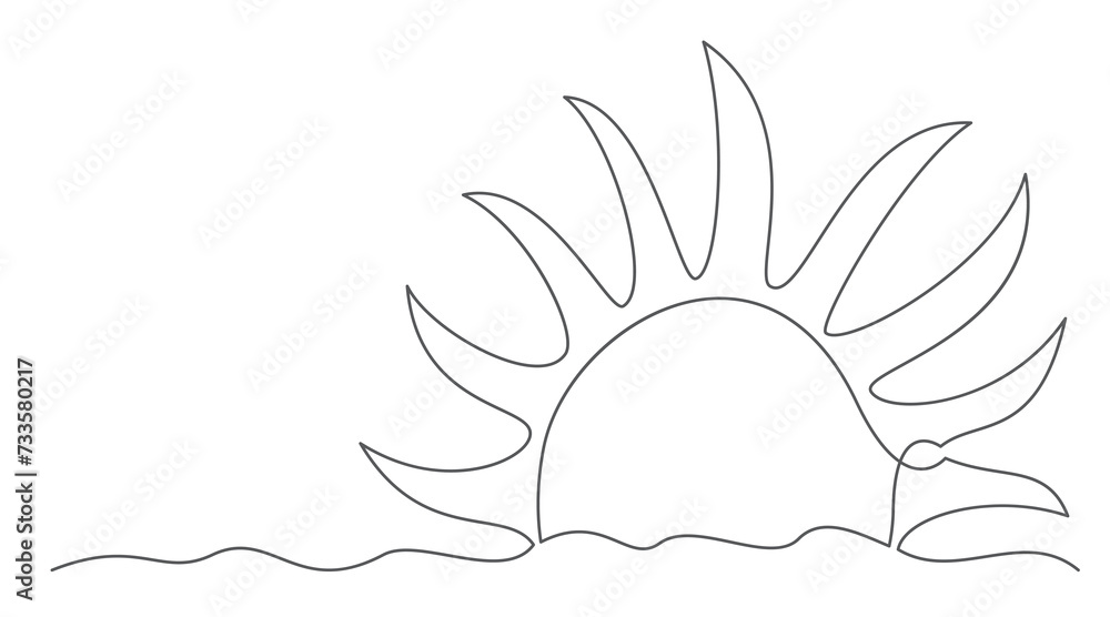 Sun One line drawing isolated on white background