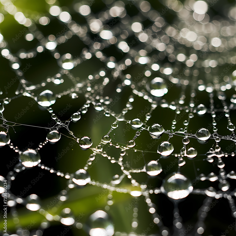 Macro shot of a dew-covered spider web.