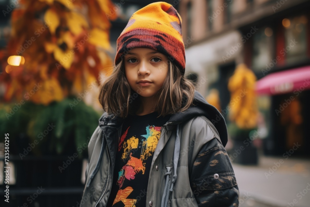 Cute little girl in the city. Autumn fashion. Street style. Cute little girl in the city. Autumn fashion. Street style.