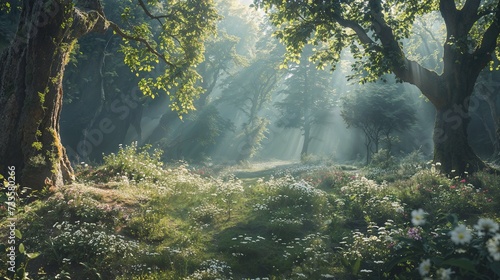 Morning Sunbeams on a Forest Trail