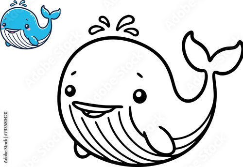 Vector illustration of cartoon whale, Coloring book