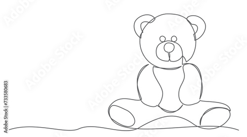 Teddy bear One line drawing isolated on white background