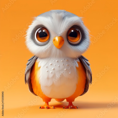 flat logo of Cute baby falcon with big eyes lovely little animal 3d rendering cartoon character 