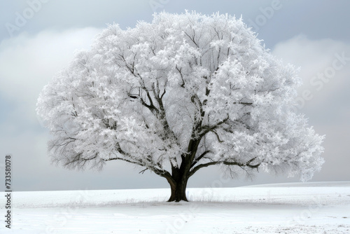 An icy tree stands as a silent sentinel in a snow-covered realm © Venka