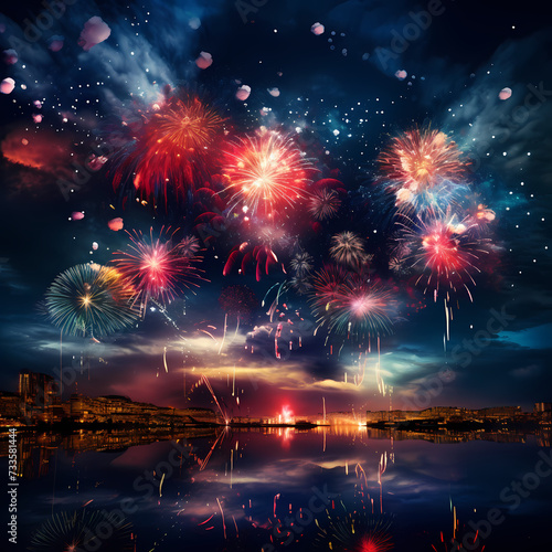 Vibrant fireworks against a dark sky.