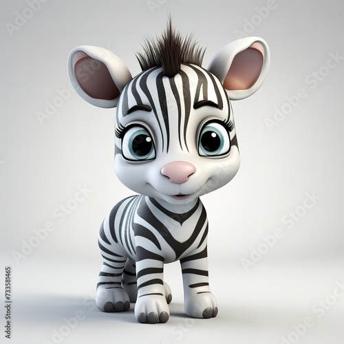 flat logo of Cute baby zebra with big eyes lovely little animal 3d rendering cartoon character
