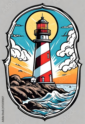 an illustration of a lighthouse suitable for a t-shirt design or tattoo photo