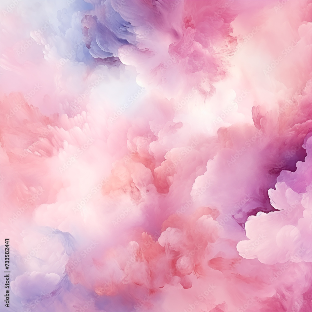 Dreamy pastel clouds in soft pink and lavender hues, a gentle and ethereal watercolor background for peaceful designs