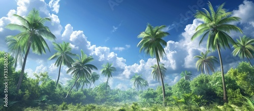 Tropical Paradise  Stunning Windy Coconut Palms Create a Serene Atmosphere with their Majestic Beauty amidst a Windy  Coconut Palms Filled Landscape