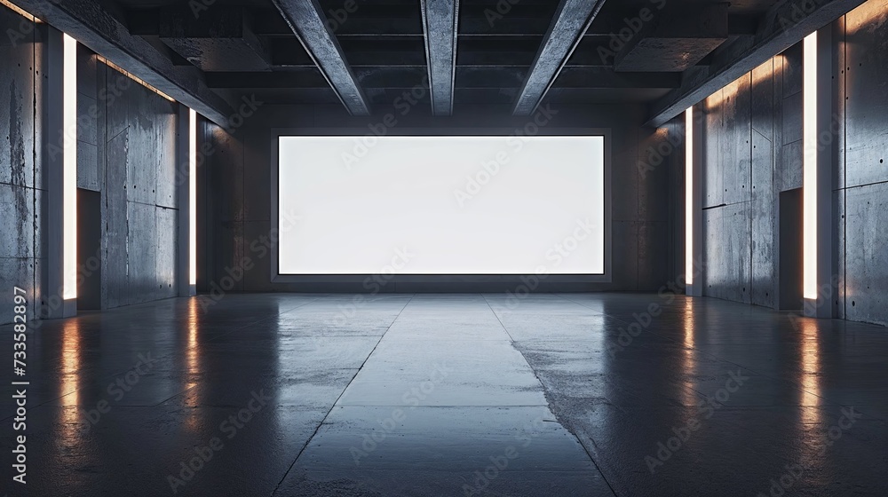 Empty Room with Large Blank Screen