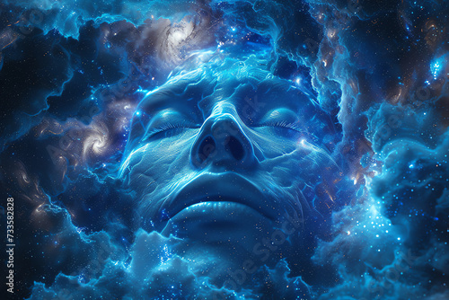 blue spirit face, AI generated © Frédéric Prochasson