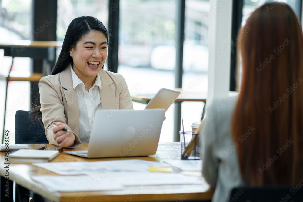 Businesswoman having a job interview with a candidate in the position of secretary to help with business and as a consultant. Businesswoman having a job interview with a candidate in the position of secretary to help with business and as a consultant.