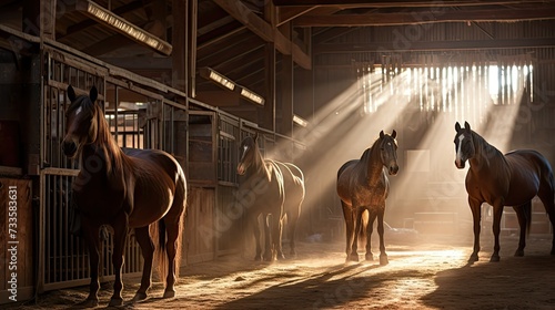 stable horses in barn photo