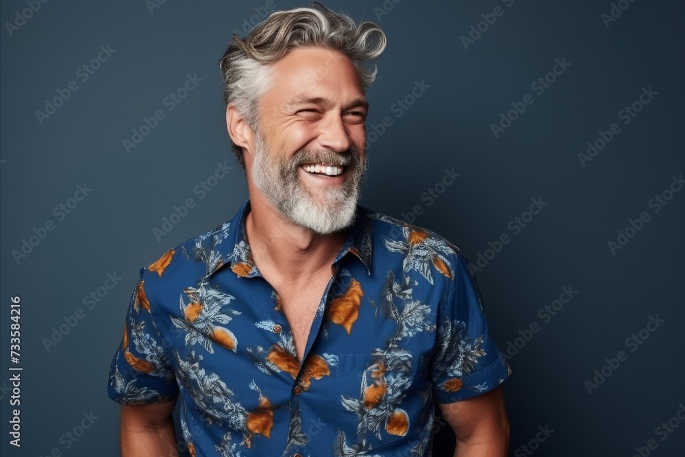 Portrait of a happy senior man laughing against a blue background. Portrait of a happy senior man laughing against a blue background.