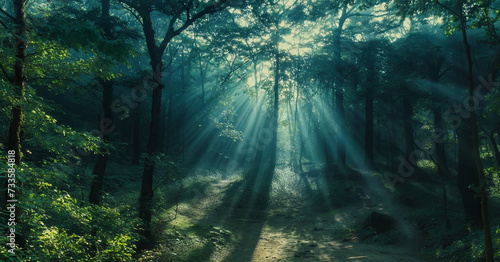 Sun Rays Filtering Through a Forest Trail