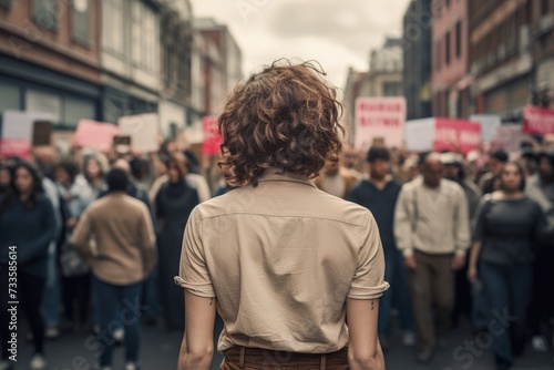 Young woman, protesting or riot, women crowds of people in a tight crowd, Peaceful Demonstration on the streets of the city, young adult people, Ai generated