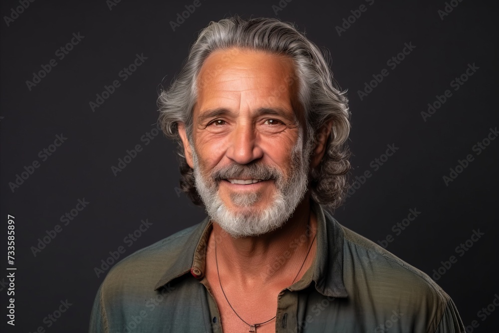 Portrait of a happy senior man with grey hair and beard.