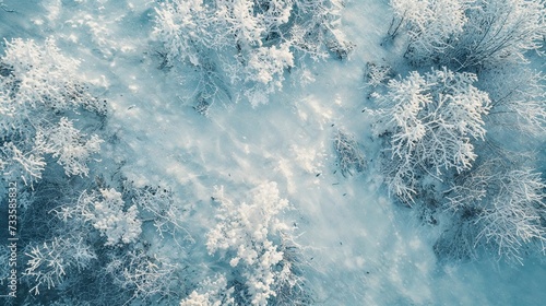 Winter's Frost on Forest Trees Aerial View