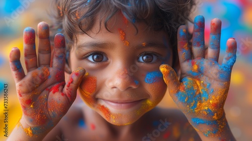 A Young Boy With Paint-covered Hands
