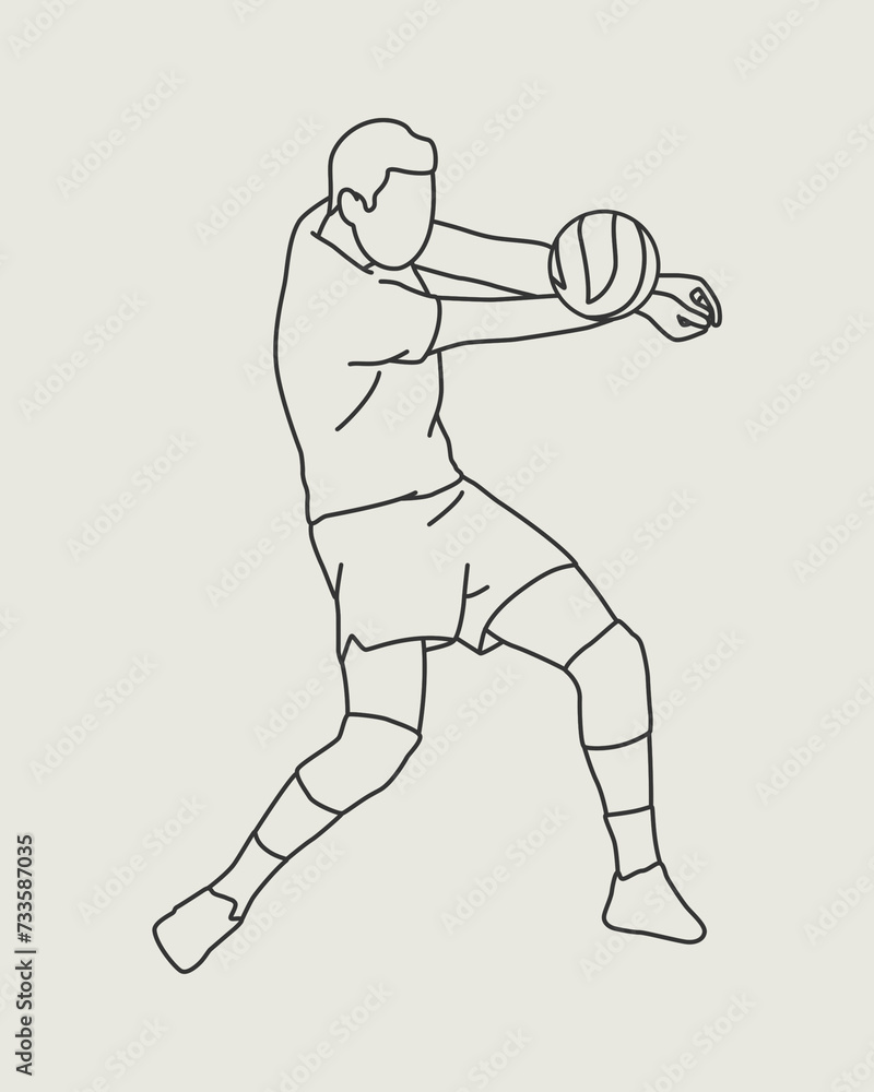 Line art illustration design of a volleyball male athlete