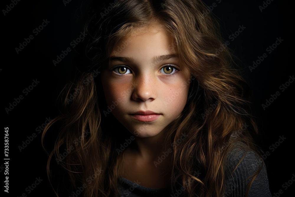 Portrait of a beautiful little girl with long hair on a black background Portrait of a beautiful little girl with long hair on a black background