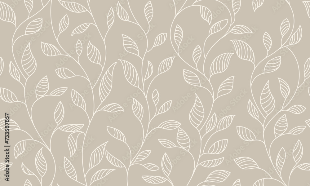 Elegant Floral Seamless Pattern with Hand Draw Leaves Branches. Liberty Style. Botanical Seamless Background for Textile, Fabric, Surface Design, Fashionable Prints. Leaves Vector Texture. 