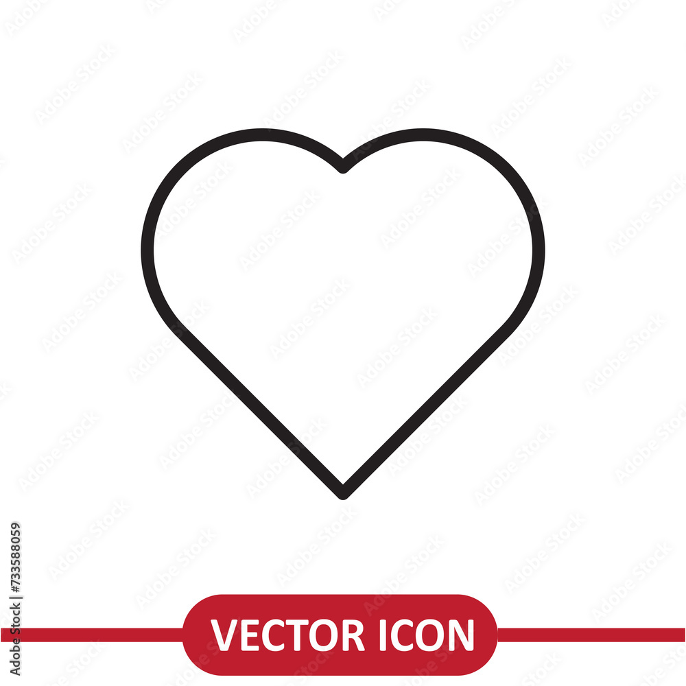 Heart icon, valentine day flat liner vector illustration on white background..eps
