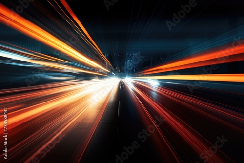 Abstract long exposure dynamic speed light in rural city road,  Cars on night highway with colorful light trails, Ai generated © Tanu