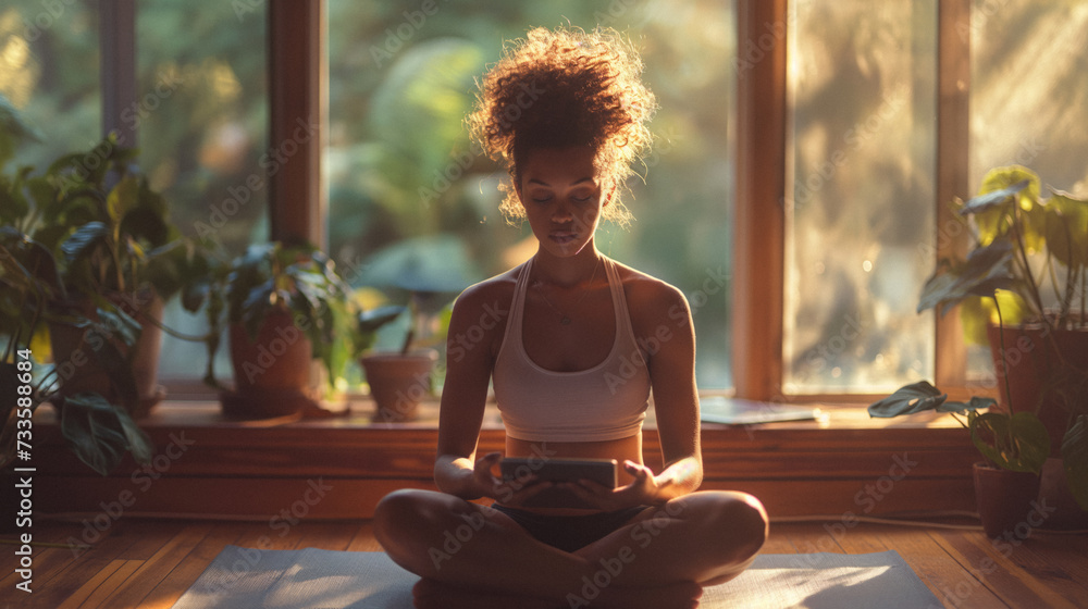 Fitness Break for the Remote Worker: A remote worker taking a break for yoga or fitness routine in their living room, highlighting the importance of wellness in remote work life. Fitness Break for the Remote Worker: A remote worker taking a break for yoga or fitness routine in their living room, highlighting the importance of wellness in remote work life.