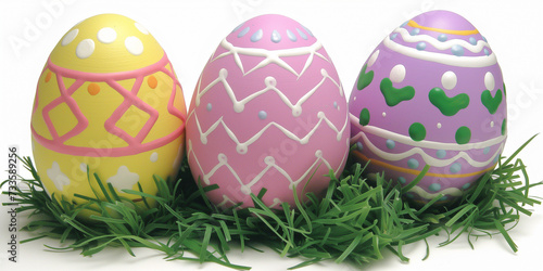 Collection of brightly decorated easter eggs on white background