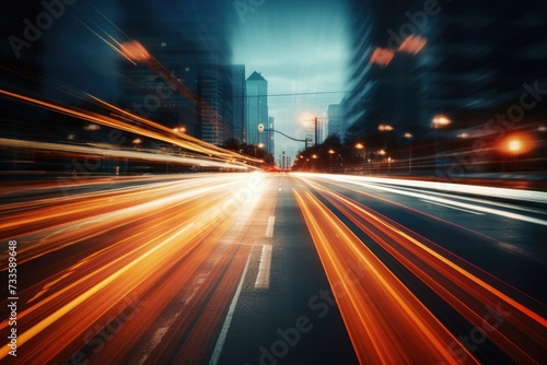 Abstract long exposure dynamic speed light in rural city road, Ai generated