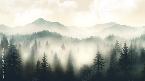 misty morning in the mountains. seamless looping overlay 4k virtual video animation background  photo