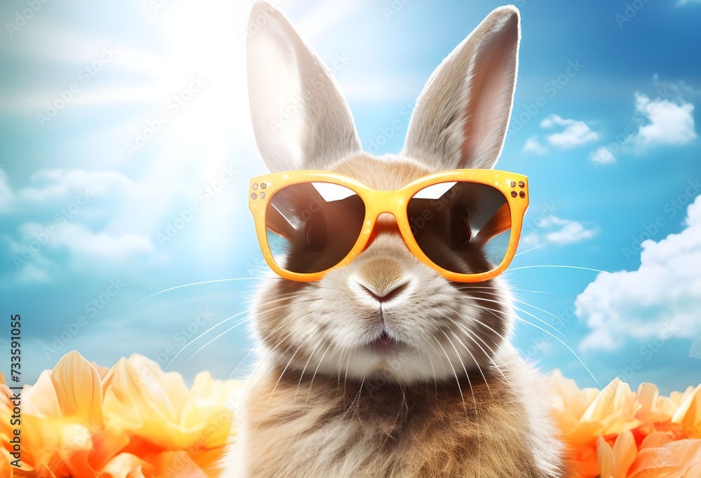 Fototapeta premium A rabbit wearing sunglasses and a colorful background
