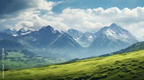 Swiss Alps Mountain Range Landscape. copy space for text.