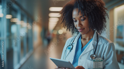 Nurse Using Digital Health Records: A nurse updating a patient's digital health records on a tablet, showcasing the integration of technology in patient care management.