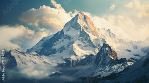 Swiss Alps Mountain Range Landscape. copy space for text.