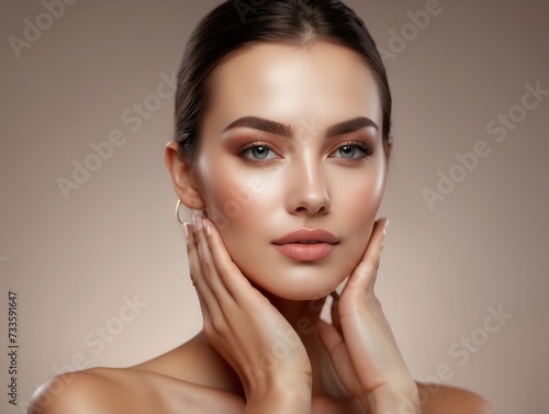 Portrait of woman, skincare and beauty cosmetics for shine, wellness or healthy glow on studio background