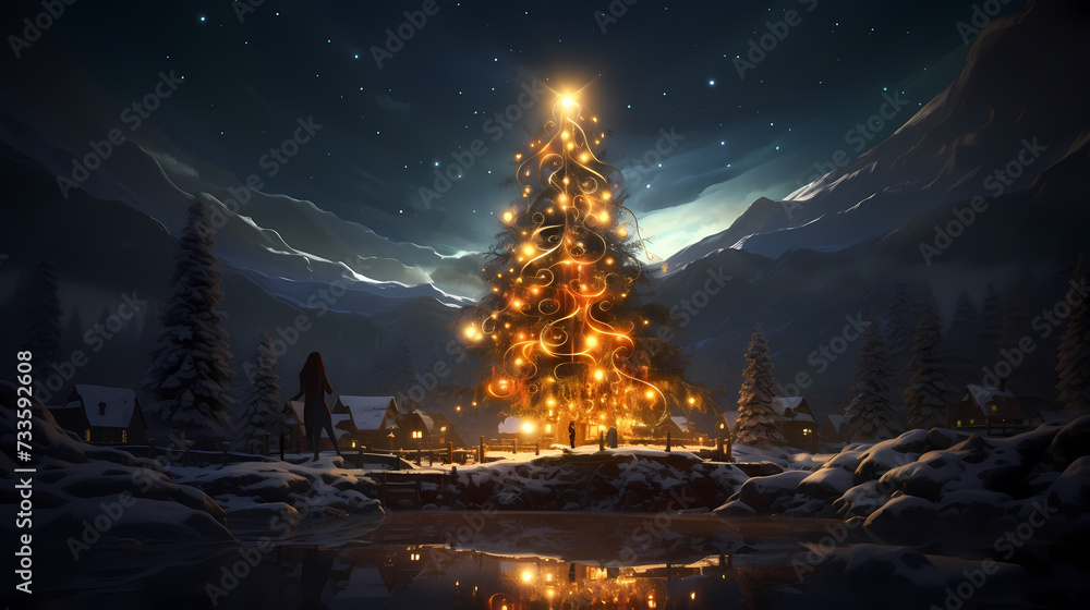 Christmas tree illustration, Christmas holidays concept Christmas tree illustration, Christmas holidays concept