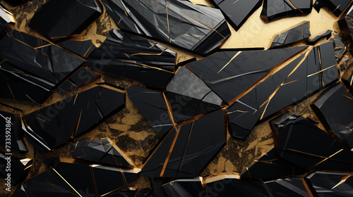 Black and gold metal 3D modern luxury futuristic background. square paste random.