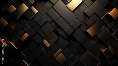 Black and gold metal 3D modern luxury futuristic background. square paste random.