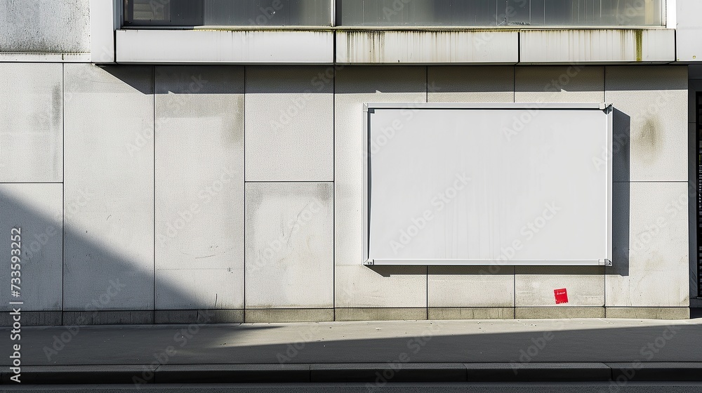 Large white blank billboard mockup, white poster displayed outside shop front room. Large white blank billboard mockup, white poster displayed outside shop front room.