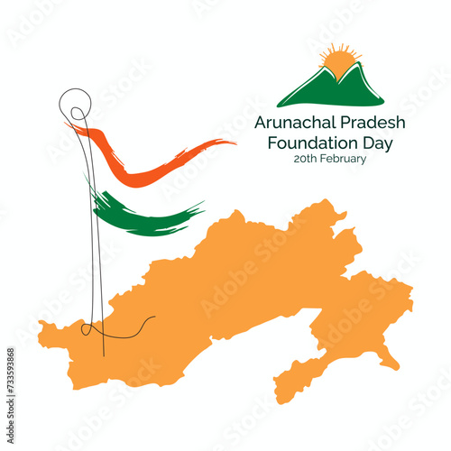 Arunachal Pradesh Foundation Day vector, illustration. Map of Arunachal Pradesh and Indian Flag.